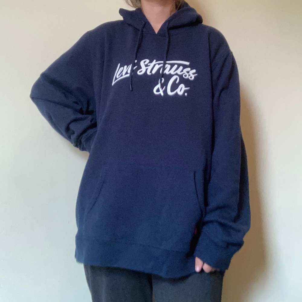 Levi Strauss Navy + White Hooded Sweatshirt